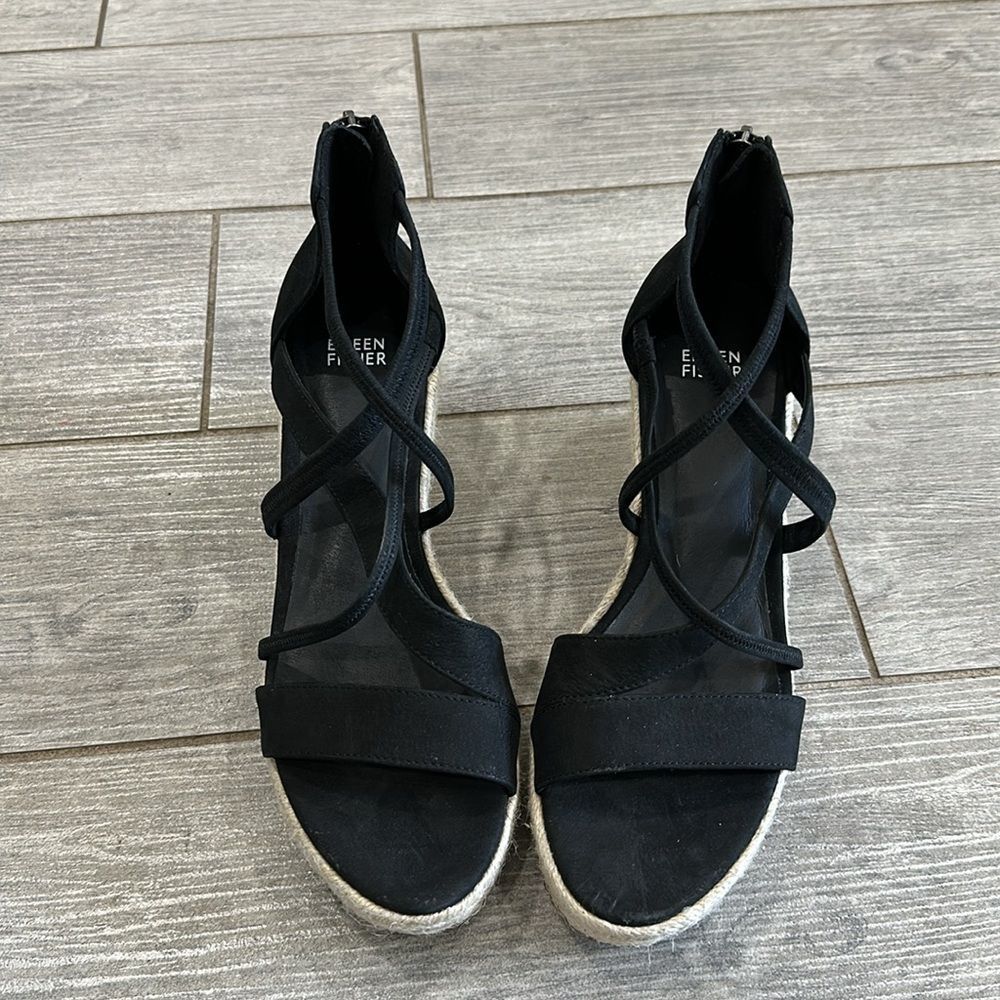 Eileen Fisher Black Strappy Wedge Sandals Only Worn Once. - Picture 5 of 9